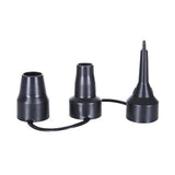 Set of three black plastic air pump nozzle adapters
