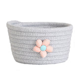 Small oval cotton rope woven storage basket in white grey