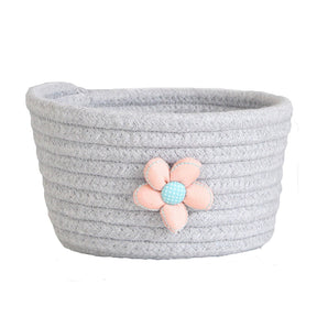 Small oval cotton rope woven storage basket in white grey