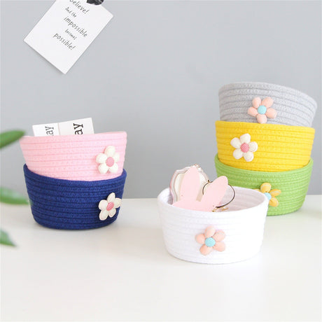 White grey woven storage basket side view