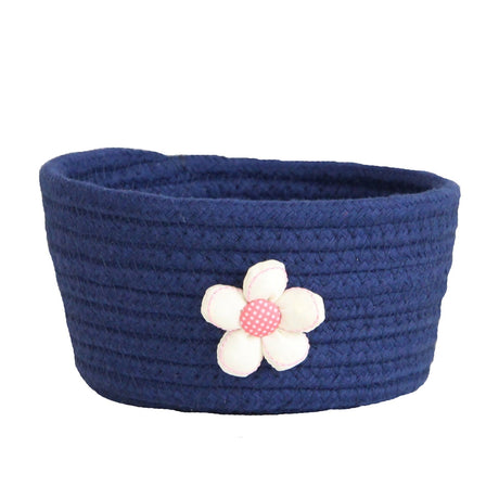White and navy woven cotton rope storage basket