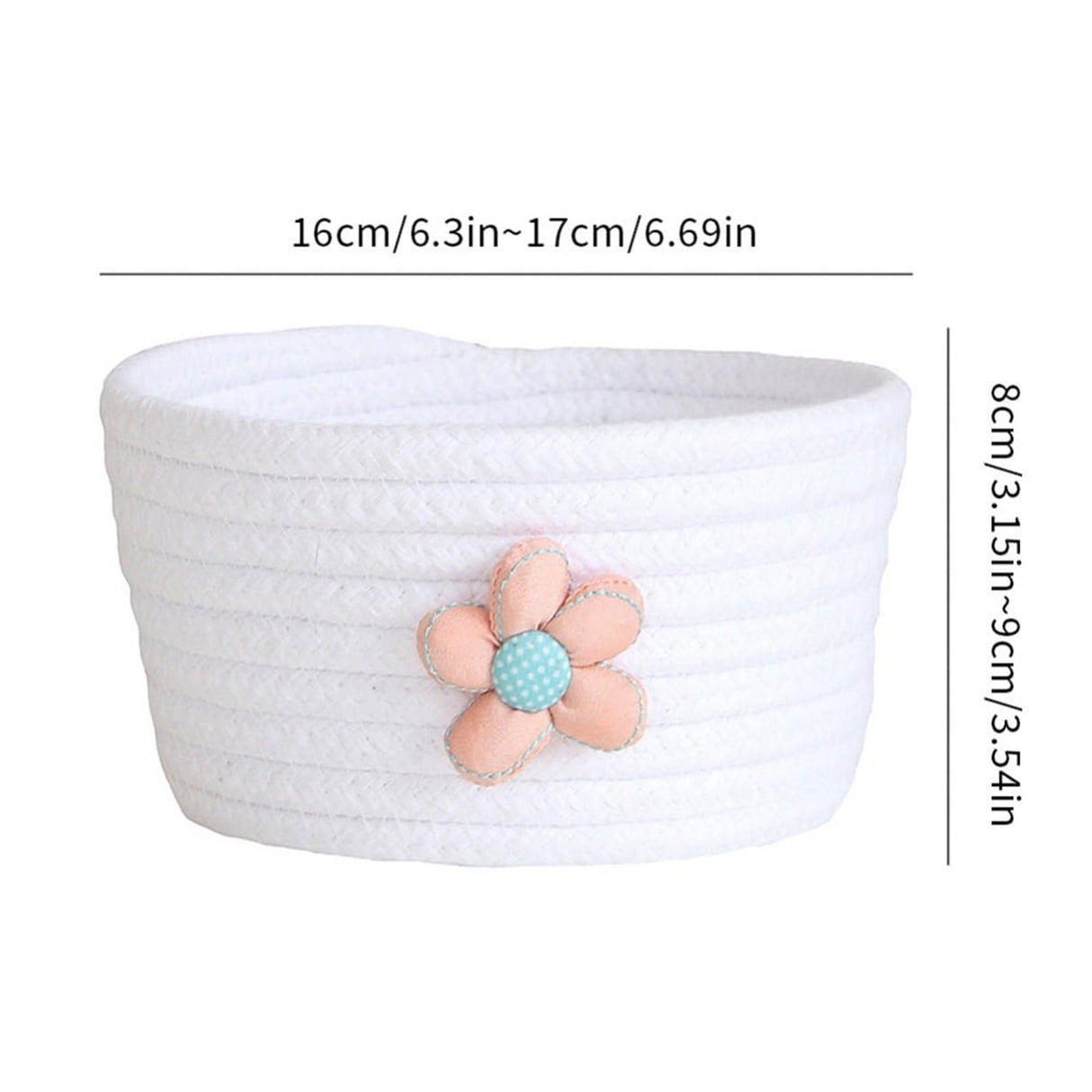 White and pink woven cotton rope storage basket dimensions