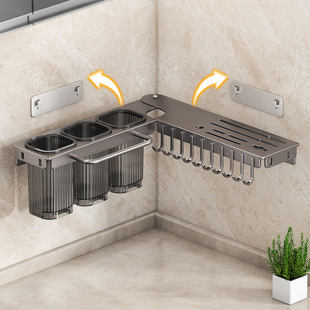 Corner kitchen rack mounted on a wall without drilling