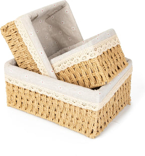 Gunn set of three graduated woven storage baskets with floral fabric lining