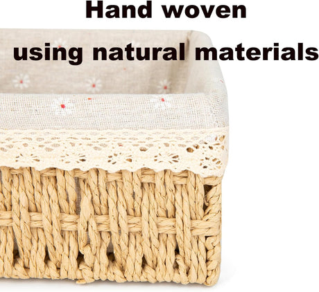 Woven Storage Basket Set with Fabric Lining, Floral, 3 Piece