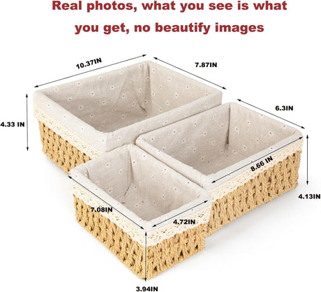 Woven Storage Basket Set with Fabric Lining, Floral, 3 Piece