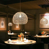 Hand woven bamboo pendant light, detail view