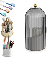 Rotating interior of the covered holder turned to bring a toothbrush slot to the front