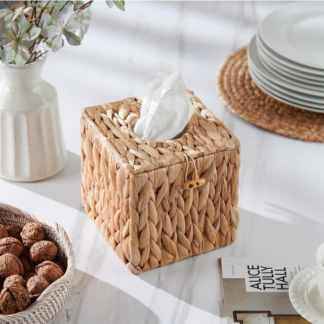 Woven rattan rectangle tissue box cover
