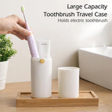 White travel toothbrush case packed in a toiletry bag for travel