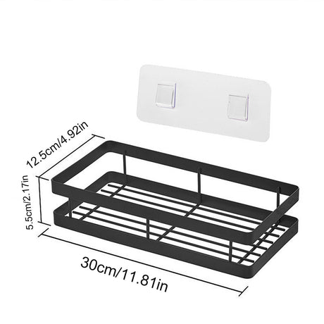 Side view of black wall shelf showing 5.5 cm raised guard rail and slim profile