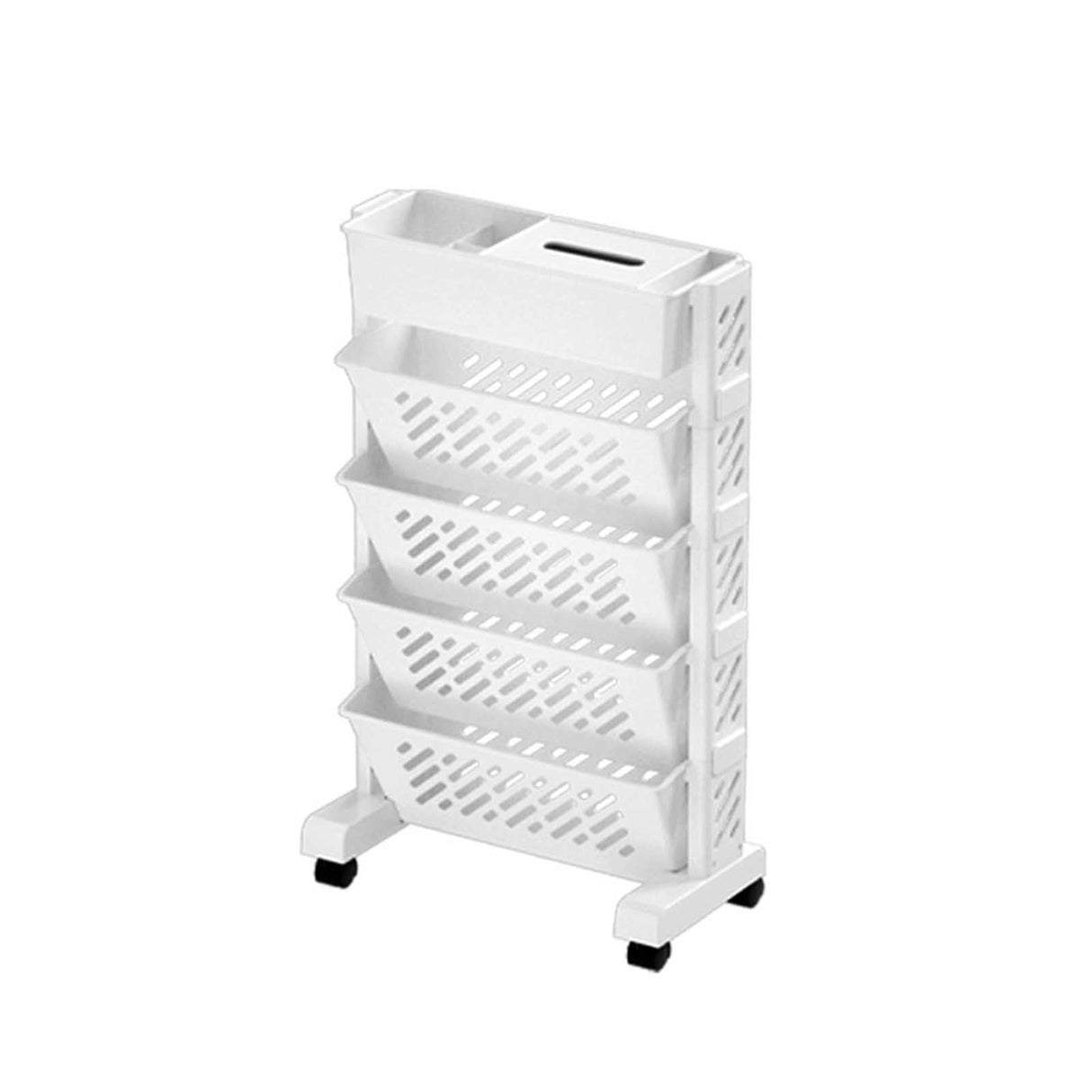 Mobile Rolling Bookshelf with Wheels, White