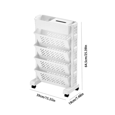 Mobile Rolling Bookshelf with Wheels, White