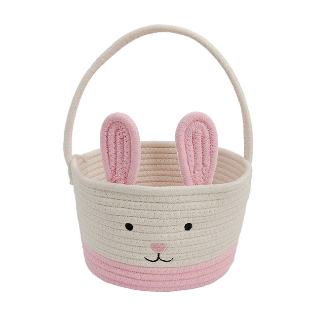 Wanaka multicolour cotton rope Easter bunny basket with carry handle