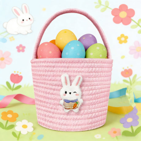 Cotton rope Easter bunny basket with rabbit ears, style E