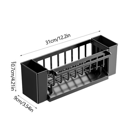 Angled drainage tray of the sink organiser channelling water away