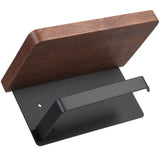 Coffee toned solid wood toilet paper holder stand with an upper shelf