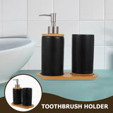 Propriano Bathroom Toothbrush Holder Set, Ceramic and Bamboo, Black