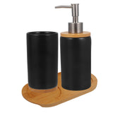 Propriano Bathroom Toothbrush Holder Set, Ceramic and Bamboo, Black