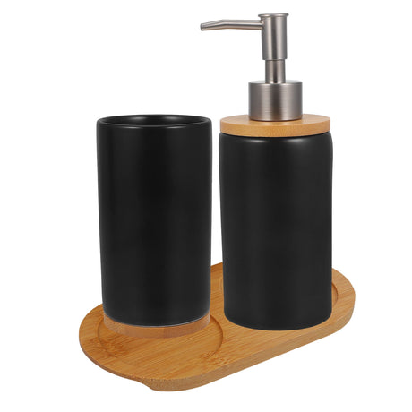 Side profile of the black ceramic soap dispenser showing its height