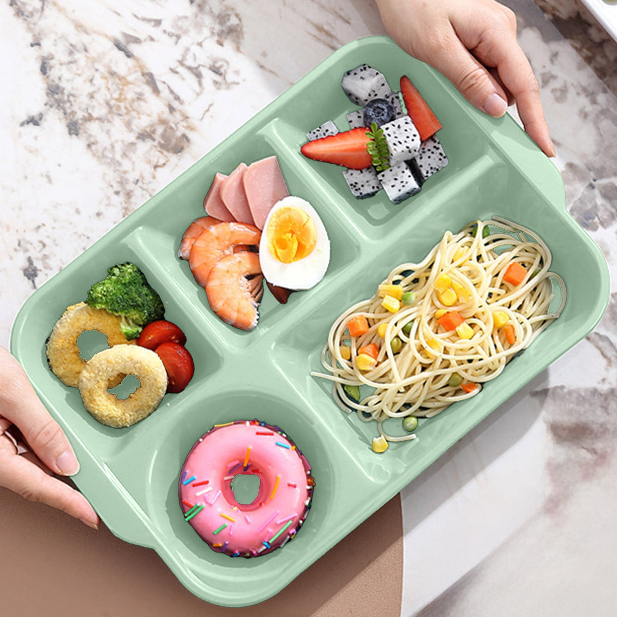 Five compartment wheat straw divided plate in green