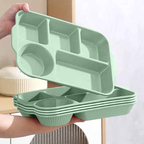 Five compartment wheat straw divided plate in green