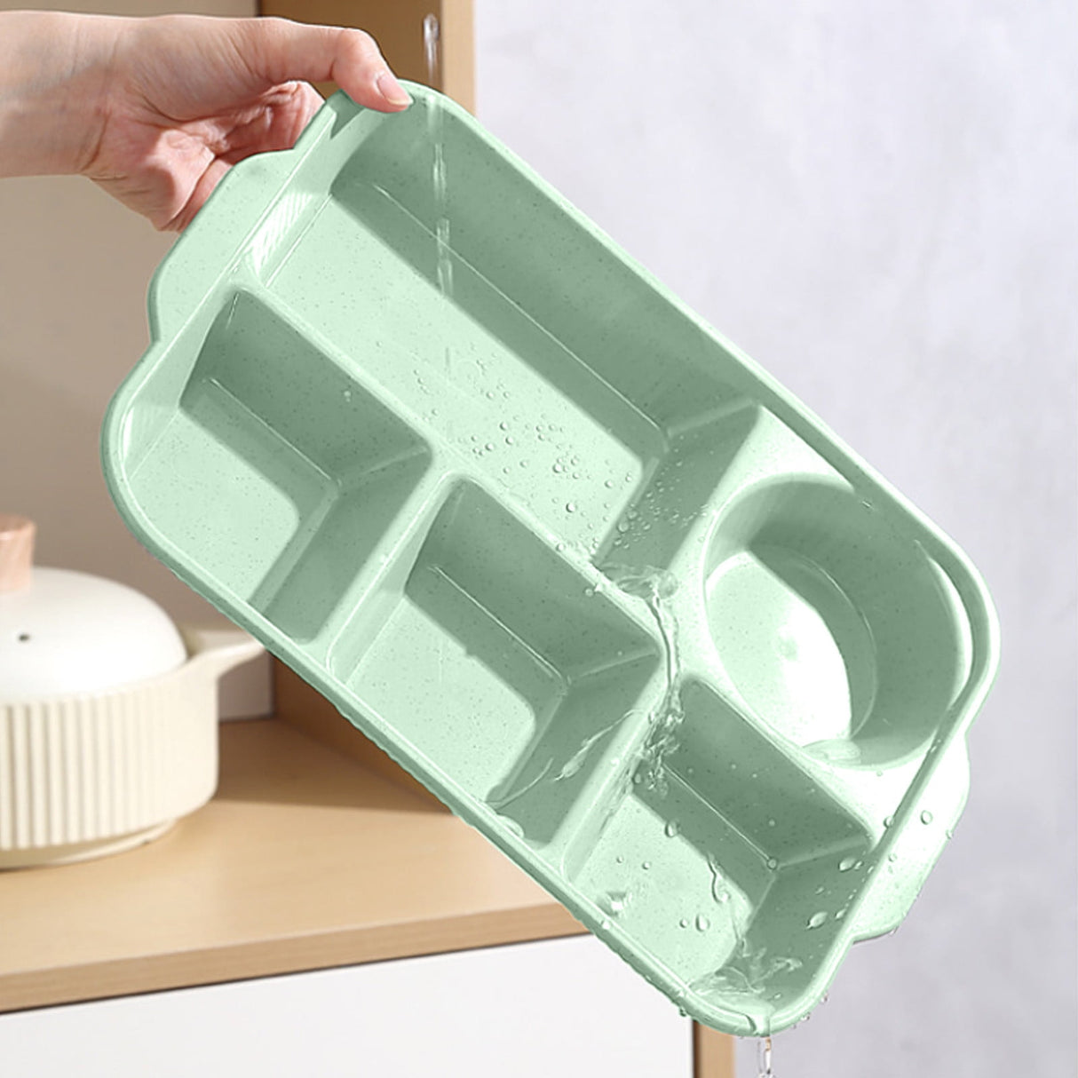 Five compartment wheat straw divided plate in green
