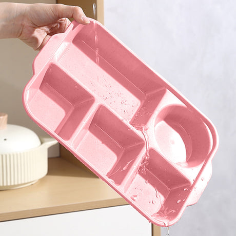 Five compartment wheat straw divided plate in pink