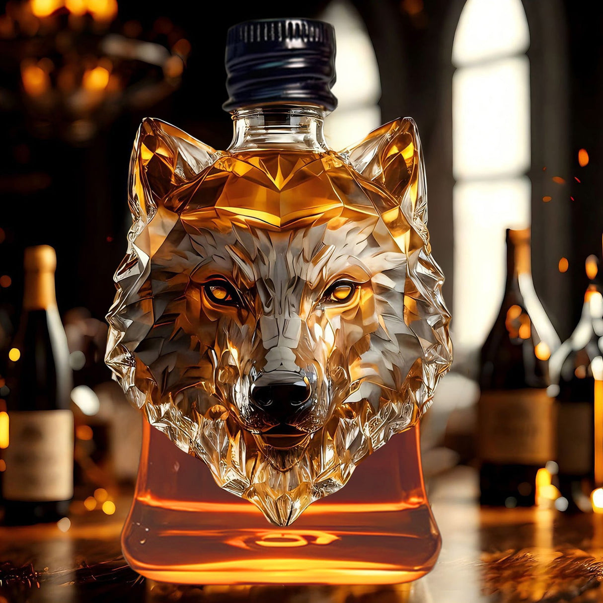 Varenna Whiskey Decanter, Wolf Head, Glass, Style D