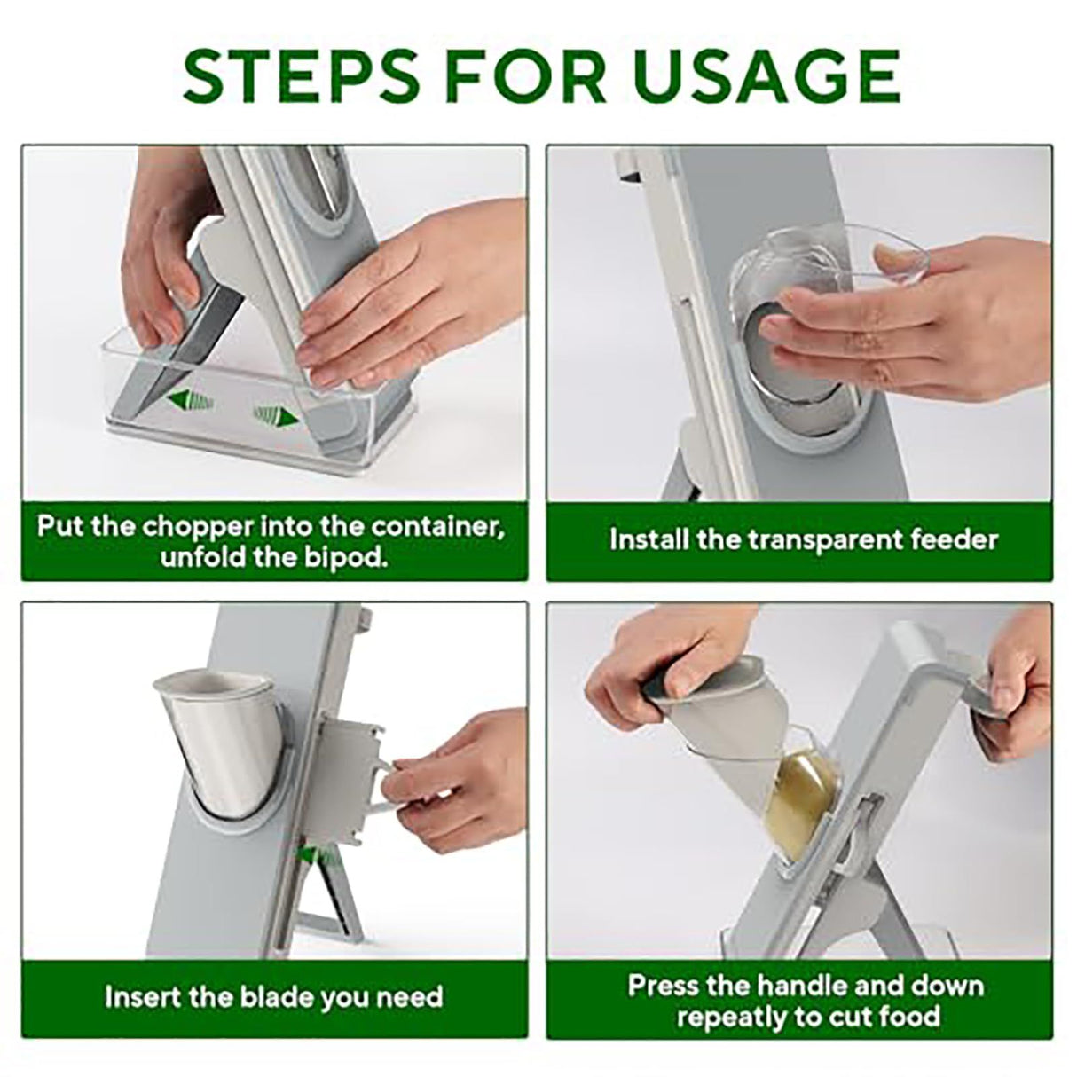 Interchangeable 2 mm to 7 mm blades supplied with the vegetable slicer