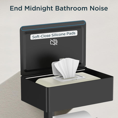 Removable rolling bar detail on the black toilet paper holder