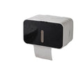 Black enclosed toilet paper holder with full cover mounted on a wall