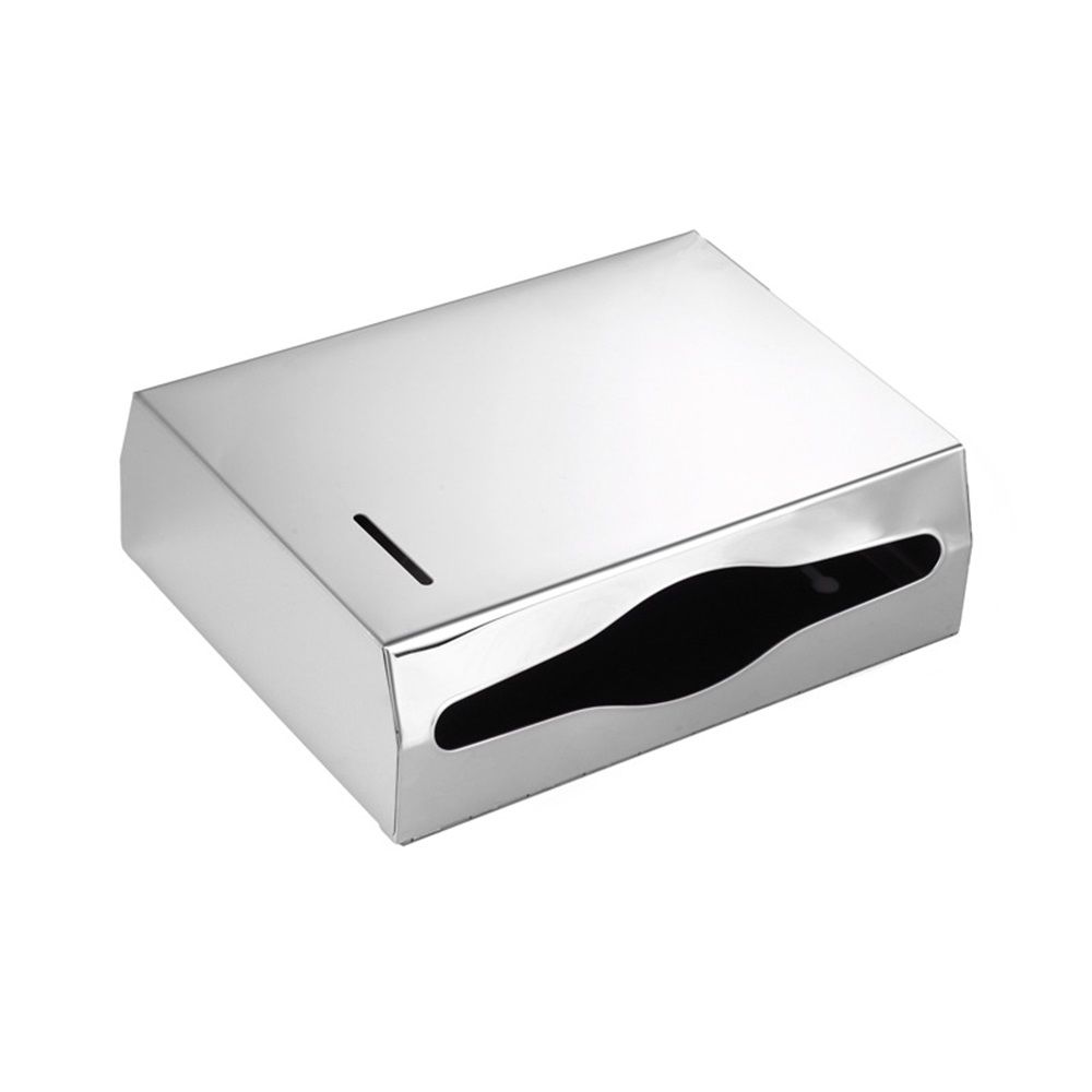 Lockable stainless steel paper towel dispenser mounted on a washroom wall