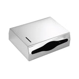 Lockable stainless steel paper towel dispenser mounted on a washroom wall