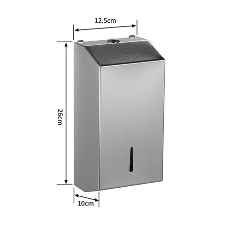Dimension diagram for paper towel dispenser, 26 x 10 x 12.5 cm