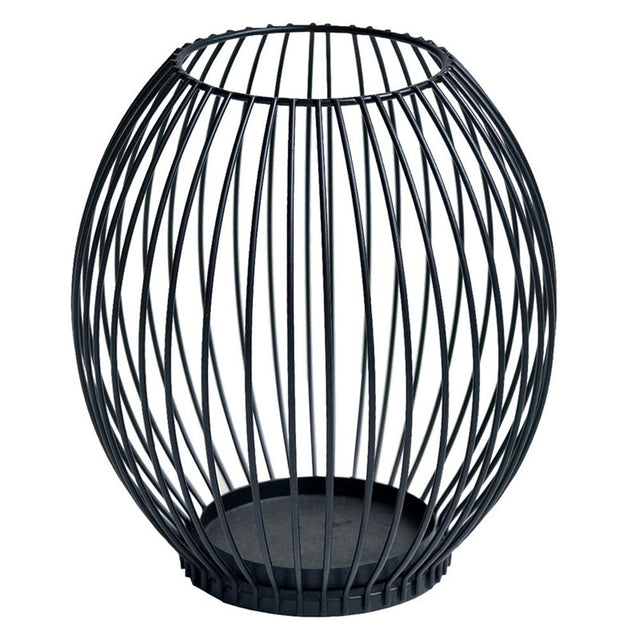 Large wrought iron candle lantern holder in matte black