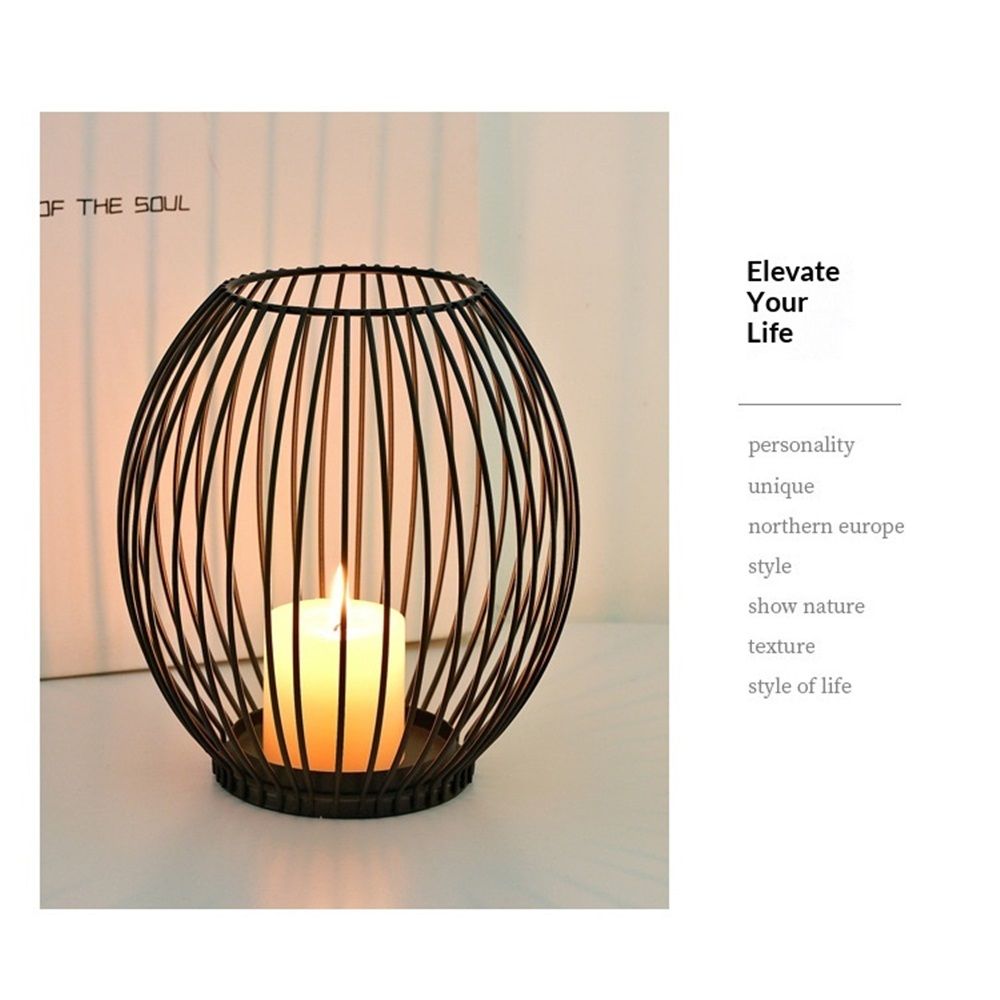 Large wrought iron candle lantern holder in matte black