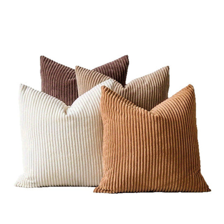Close up of the corduroy rib texture on a 45 x 45 cm Nordic style cushion cover