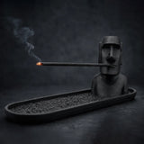 Black Moai statue incense holder with ash tray