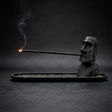 Black Moai statue incense holder with ash tray