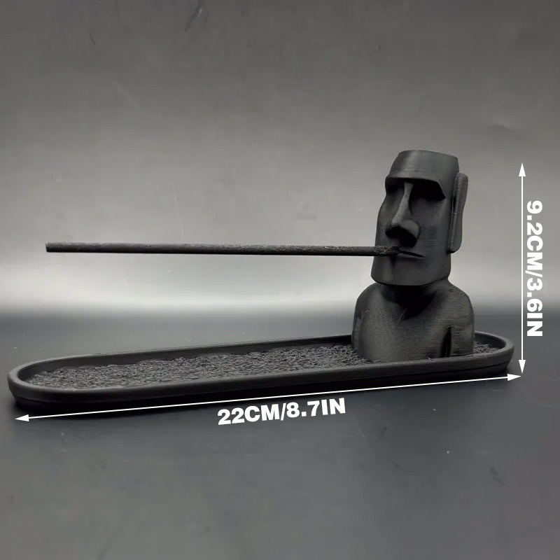 Black Moai statue incense holder with ash tray