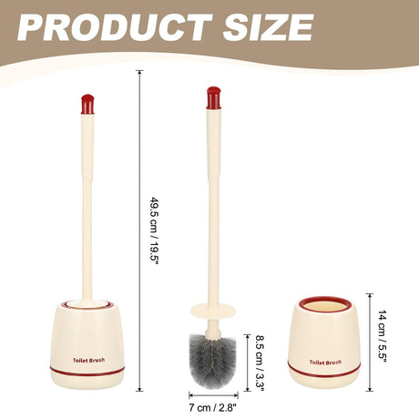 Red toilet brush set shown in a modern bathroom next to the pan