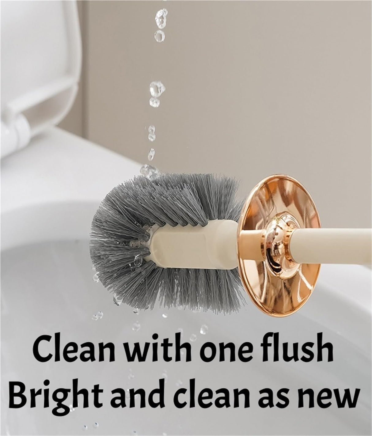 Nylon brush head cleaning under the rim of a toilet bowl