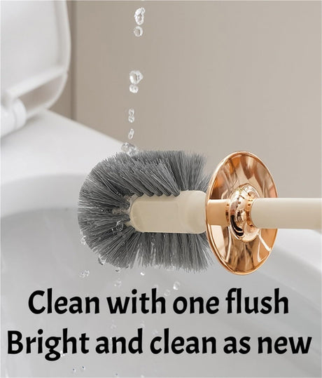 Nylon brush head cleaning under the rim of a toilet bowl