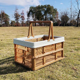 Eymet ventilated foldable picnic basket in brown with beige carry handle