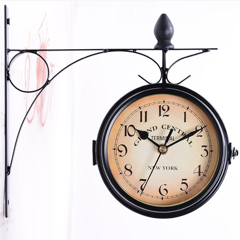 Small Black Double Sided Iron Wall Clock