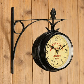 Small Black Double Sided Iron Wall Clock, Model B