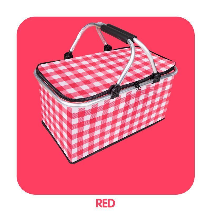 Brantome foldable insulated picnic basket with red checkered aluminium foil lining
