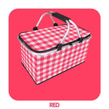 Brantome foldable insulated picnic basket with red checkered aluminium foil lining