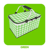 Brantome foldable insulated picnic basket with green checkered aluminium foil lining